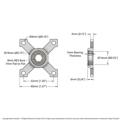 8mm REX® Bore Face Thru-Hole Pillow Block (32mm x 32mm Mounting Pattern)