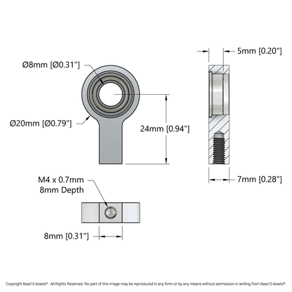 8mm Bore 1-Side, 1-Post Pillow Block (24mm Height)