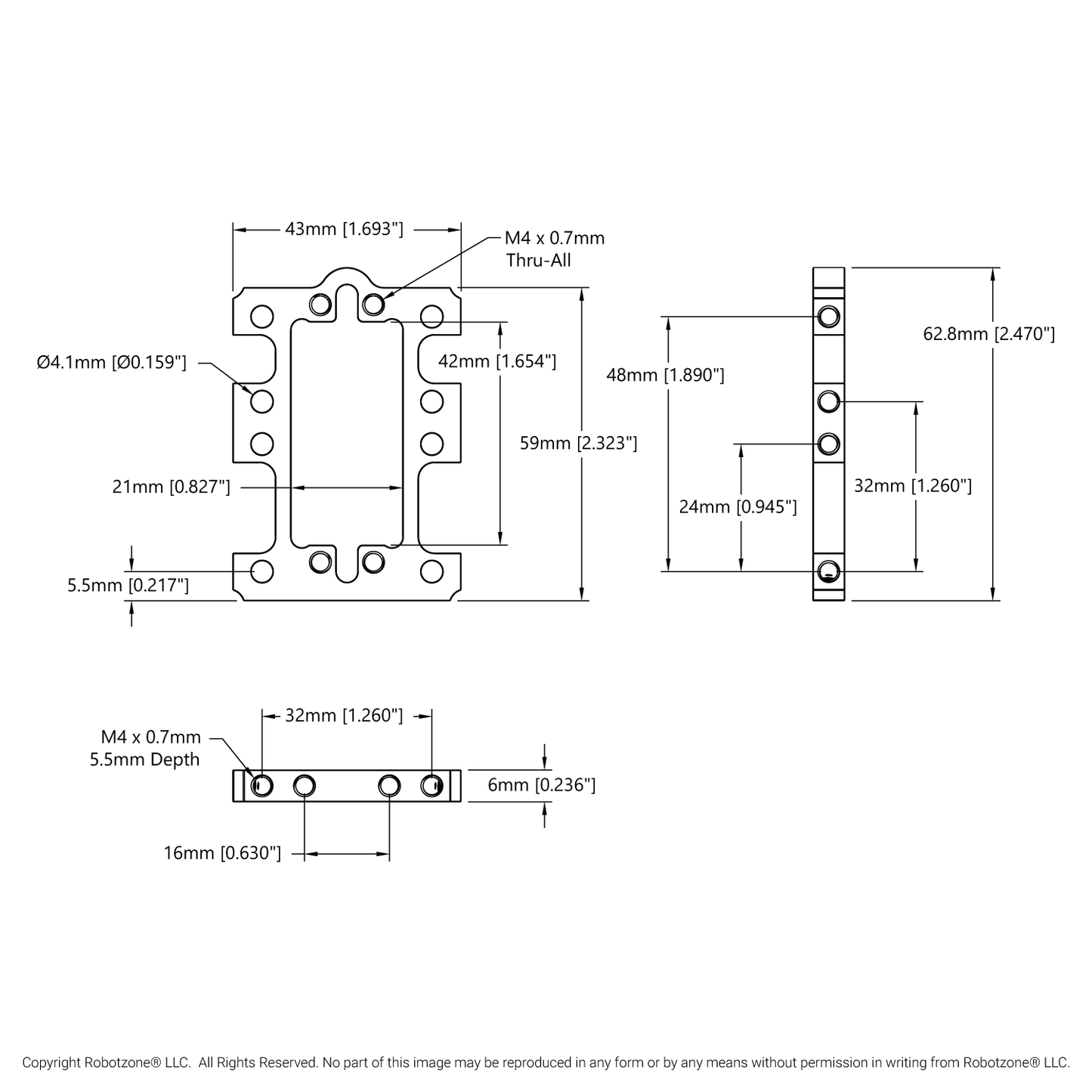 1802 Series Servo Frame (43mm Width, for Standard Size Servos)