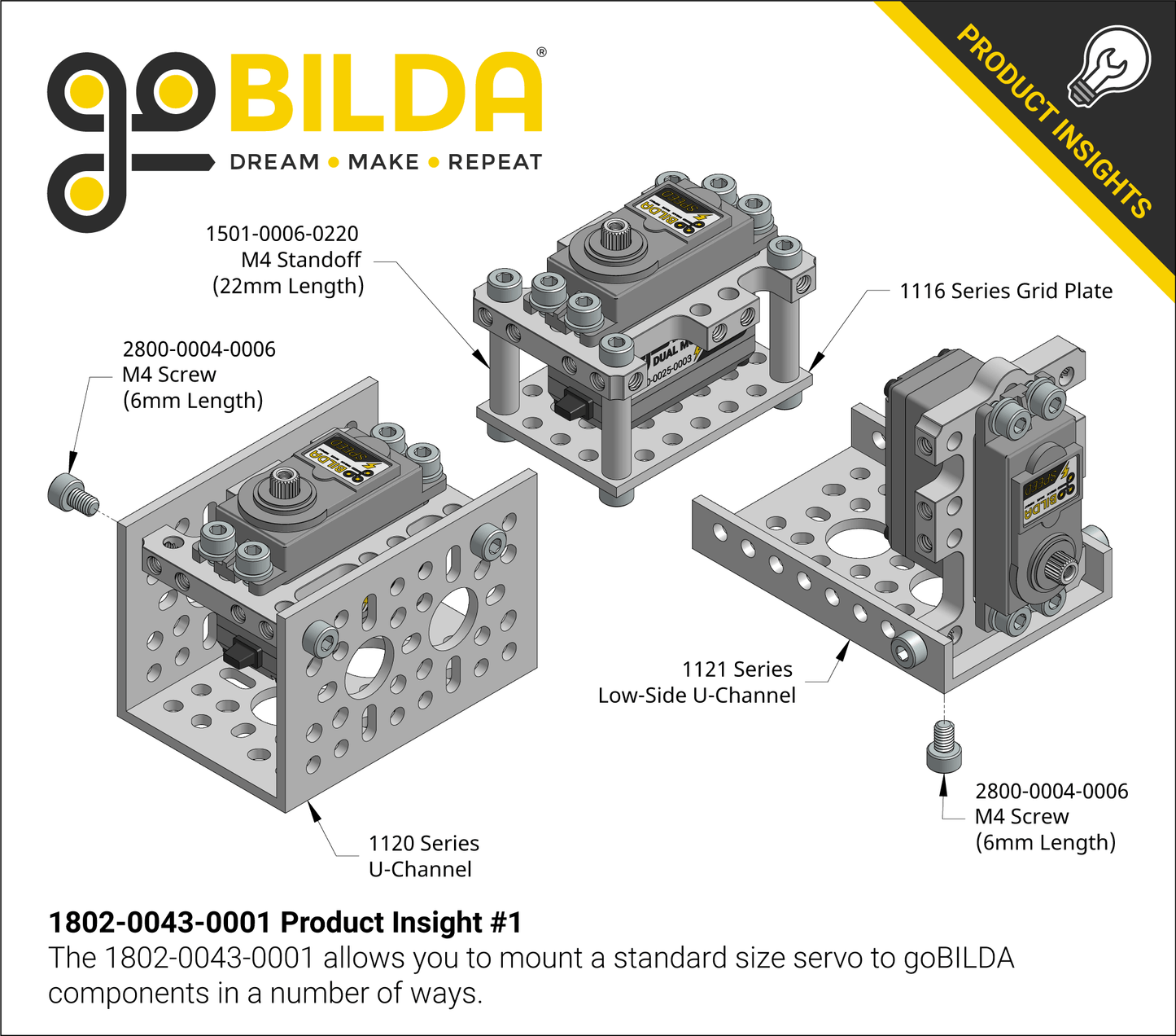 1802 Series Servo Frame (43mm Width, for Standard Size Servos)