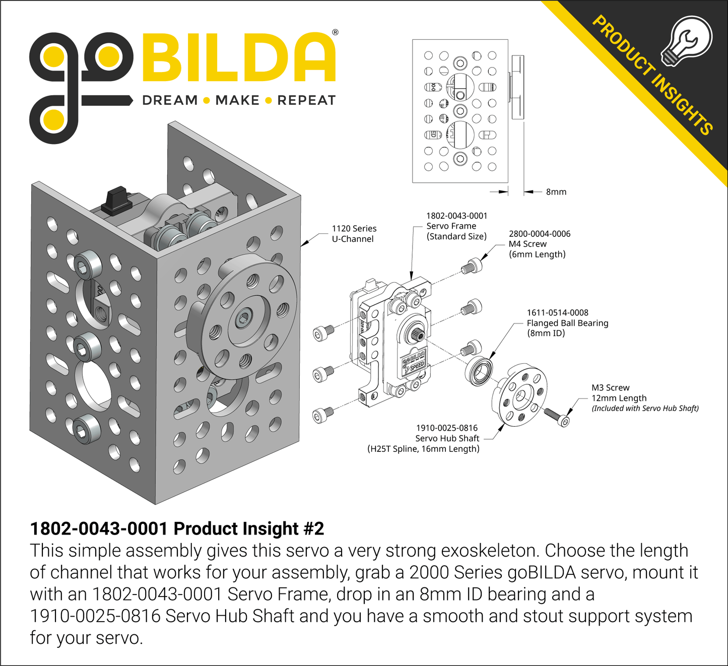 1802 Series Servo Frame (43mm Width, for Standard Size Servos)