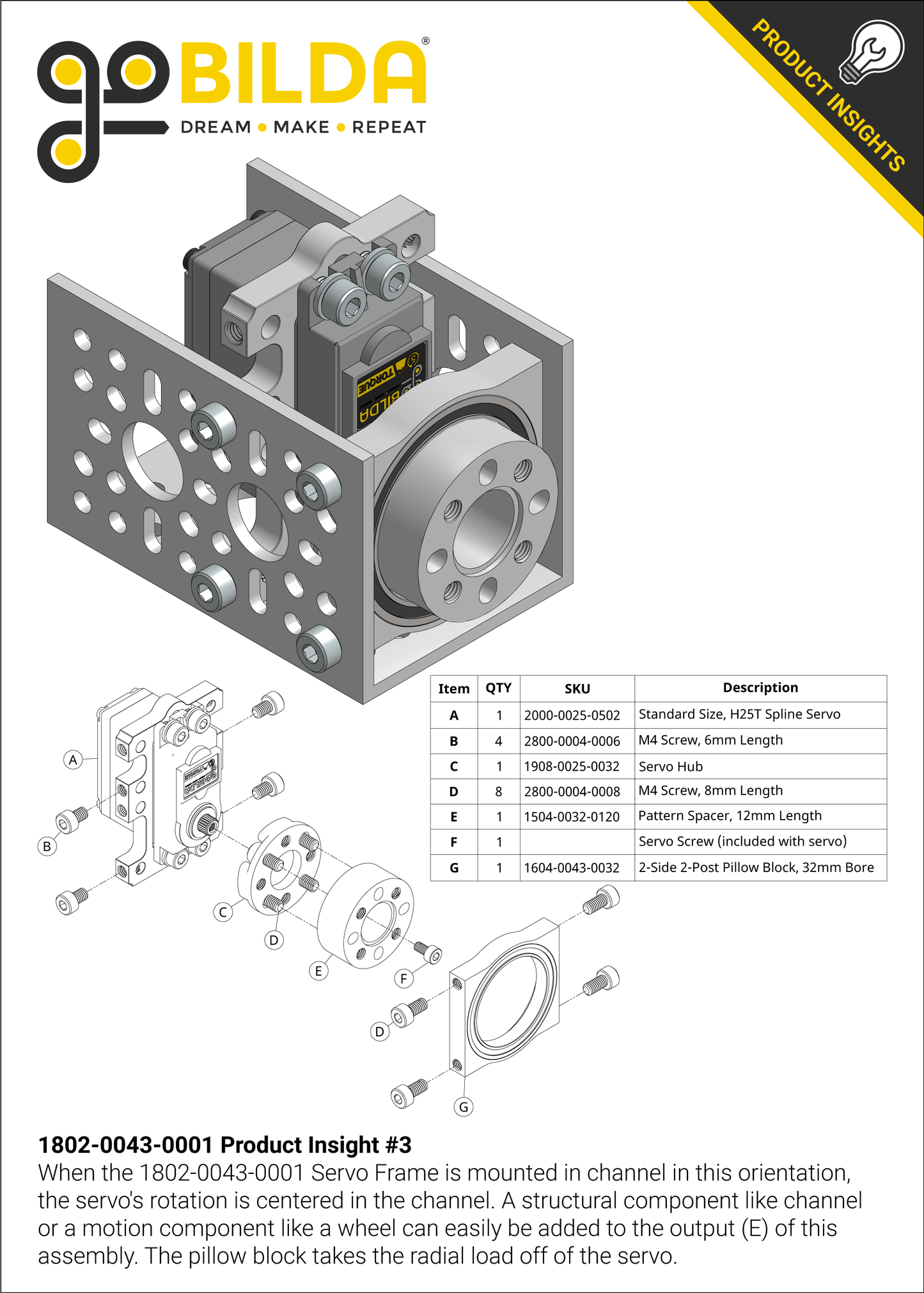 1802 Series Servo Frame (43mm Width, for Standard Size Servos)