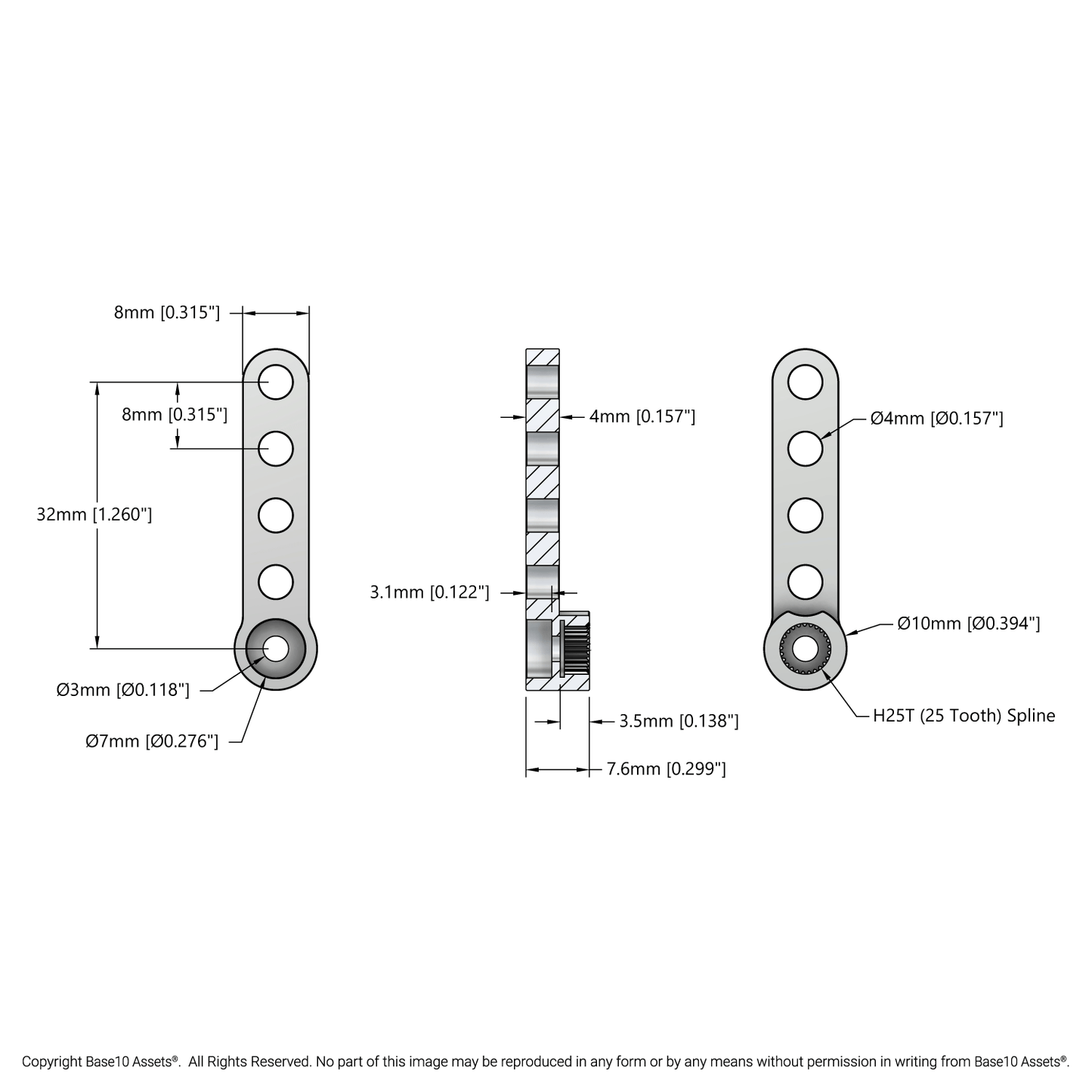1900 Series Single Servo Arm (25 Tooth Spline, 32mm Length)