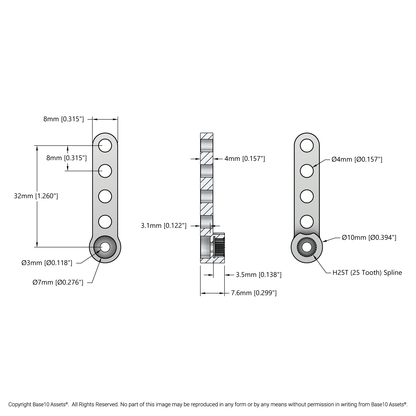 1900 Series Single Servo Arm (25 Tooth Spline, 32mm Length)