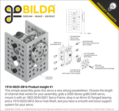 1910 Series Servo Hub-Shaft (25 Tooth Spline, 8mm Shaft Diameter, 16mm Length)