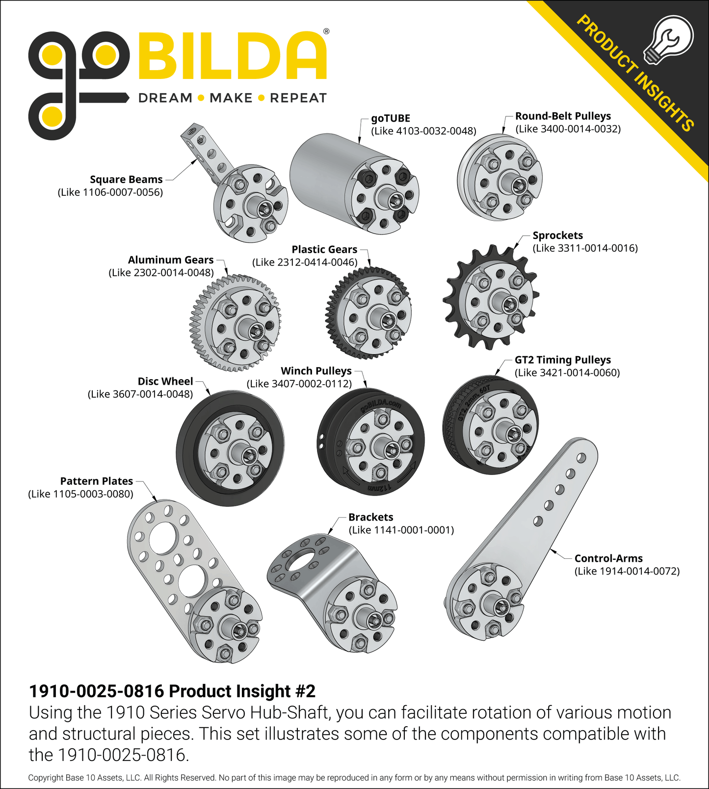 1910 Series Servo Hub-Shaft (25 Tooth Spline, 8mm Shaft Diameter, 16mm Length)