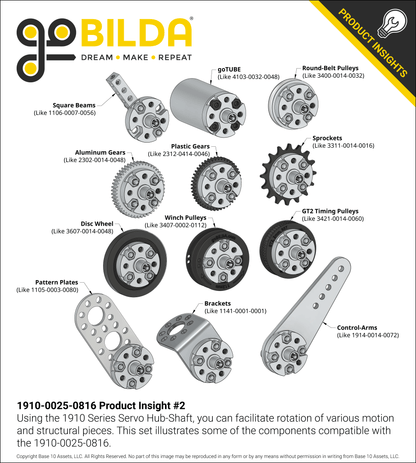 1910 Series Servo Hub-Shaft (25 Tooth Spline, 8mm Shaft Diameter, 16mm Length)