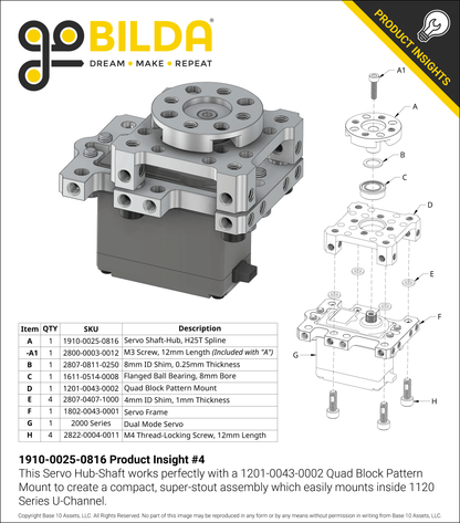 1910 Series Servo Hub-Shaft (25 Tooth Spline, 8mm Shaft Diameter, 16mm Length)