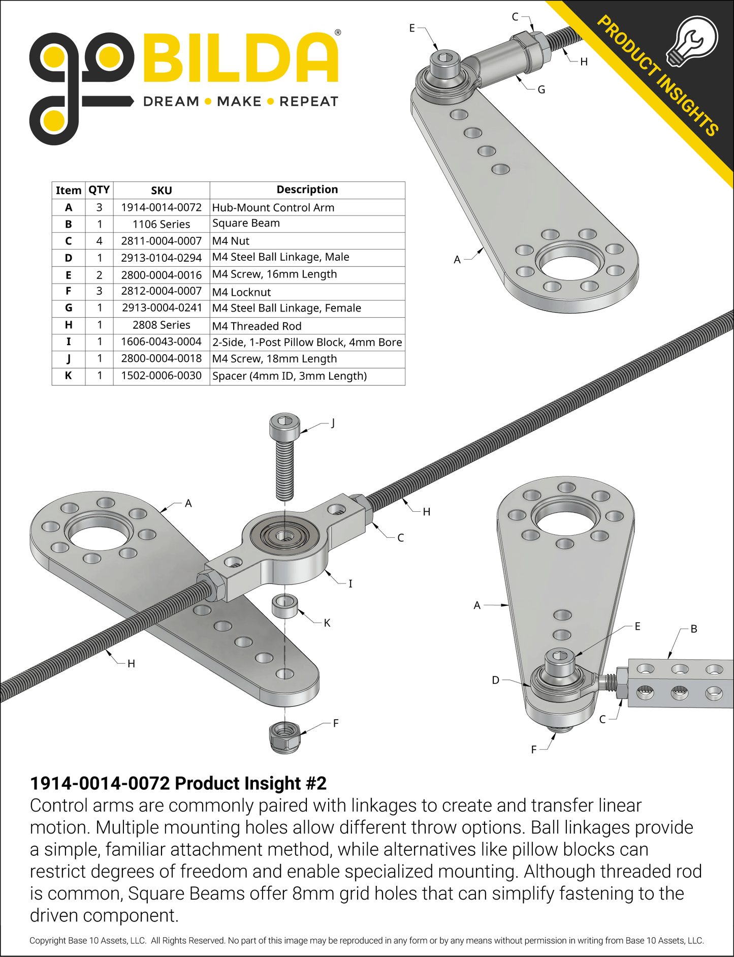 Aluminum Hub-Mount Control Arm (14mm Bore, 72mm Length)