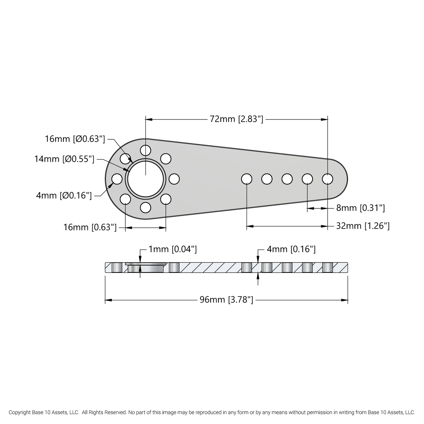 Aluminum Hub-Mount Control Arm (14mm Bore, 72mm Length)