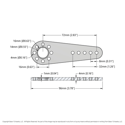 Aluminum Hub-Mount Control Arm (14mm Bore, 72mm Length)