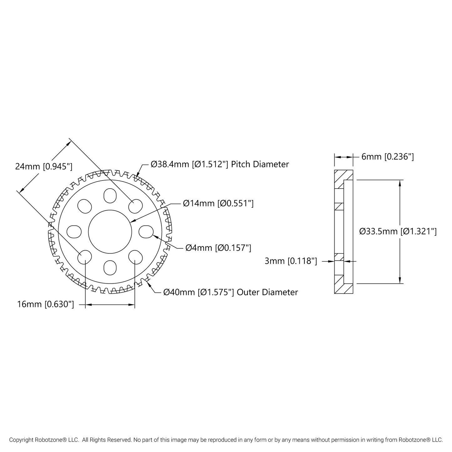 2302 Series Aluminum, MOD 0.8, Hub Mount Gear (14mm Bore)