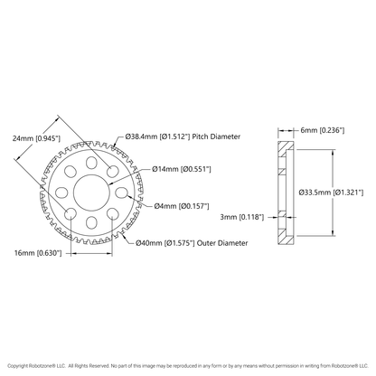 2302 Series Aluminum, MOD 0.8, Hub Mount Gear (14mm Bore)