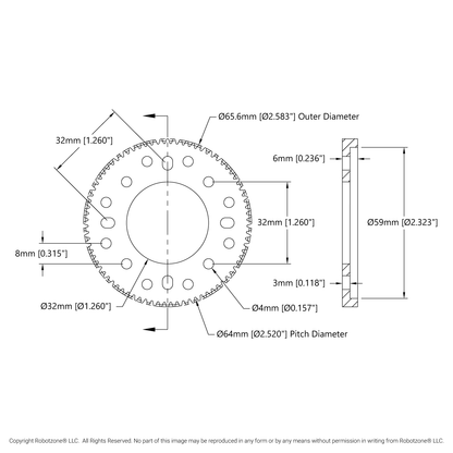 2302 Series Aluminum, MOD 0.8, Hub Mount Gear (32mm Bore)