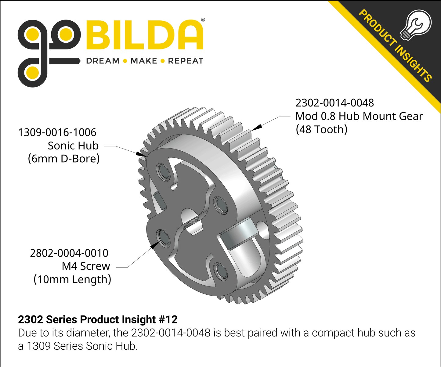 2302 Series Aluminum, MOD 0.8, Hub Mount Gear (14mm Bore)