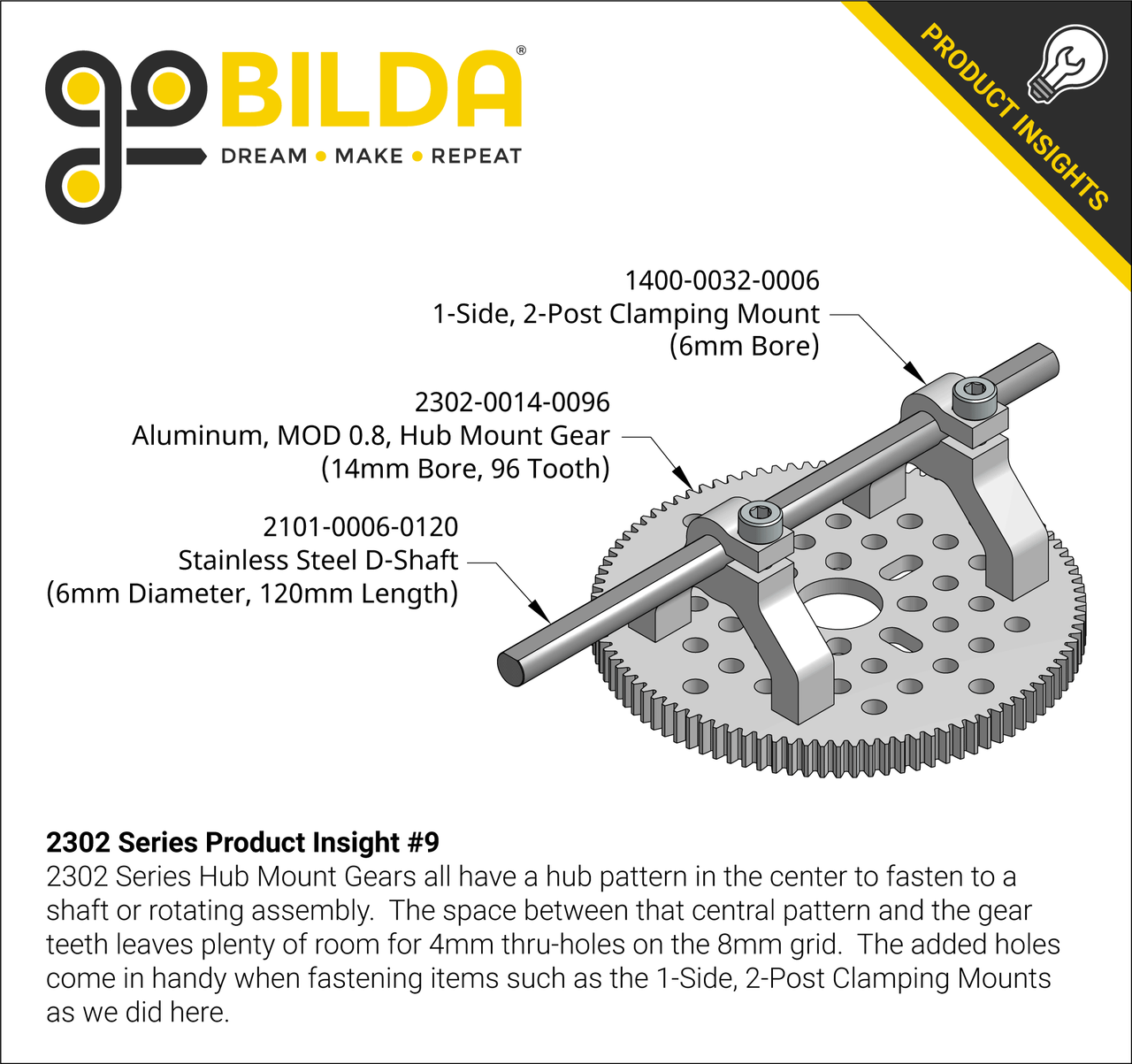2302 Series Aluminum, MOD 0.8, Hub Mount Gear (14mm Bore)