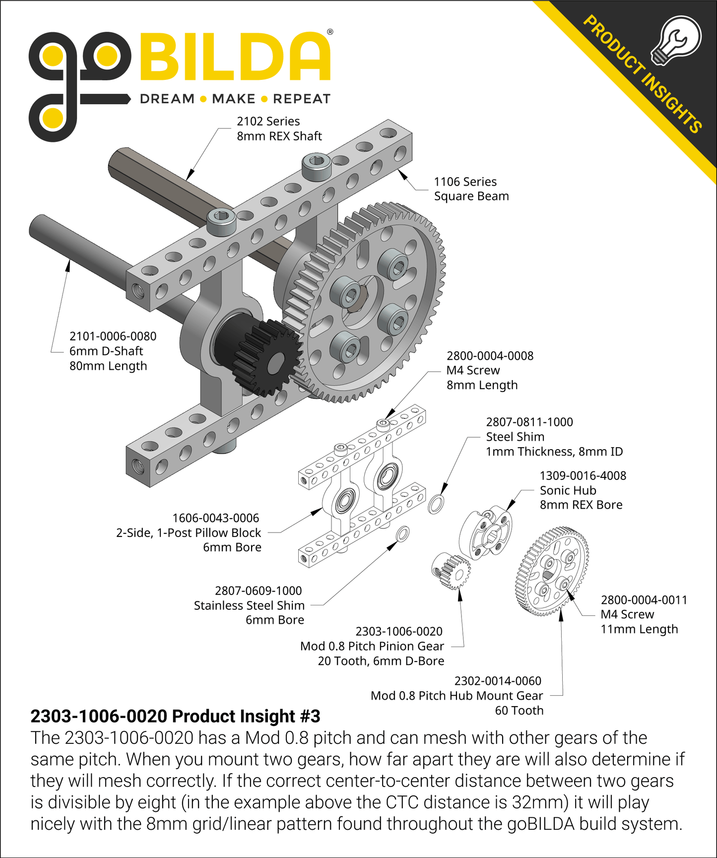 2303 Series Steel, MOD 0.8 Pinion Gear (6mm D-Bore)