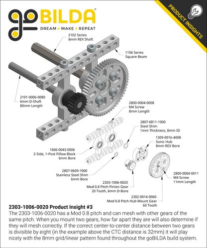 2303 Series Steel, MOD 0.8 Pinion Gear (6mm D-Bore)