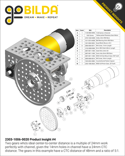 2303 Series Steel, MOD 0.8 Pinion Gear (6mm D-Bore)