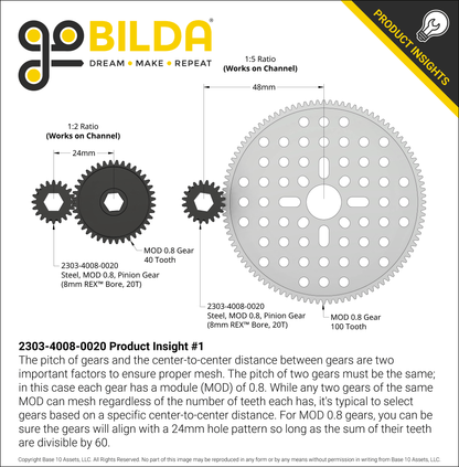 2303 Series Steel, MOD 0.8 Pinion Gear (8mm REX™ Bore)