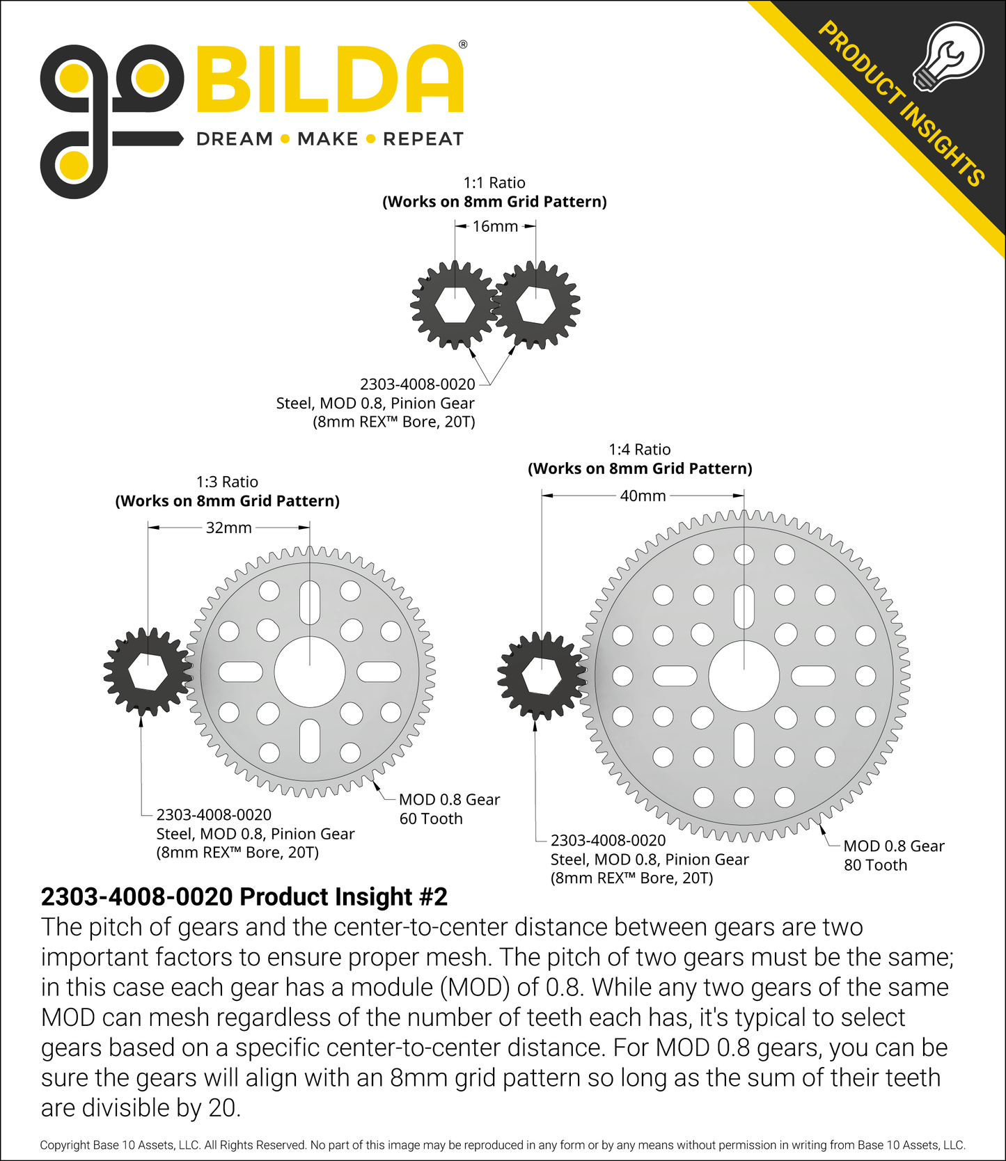 2303 Series Steel, MOD 0.8 Pinion Gear (8mm REX™ Bore)