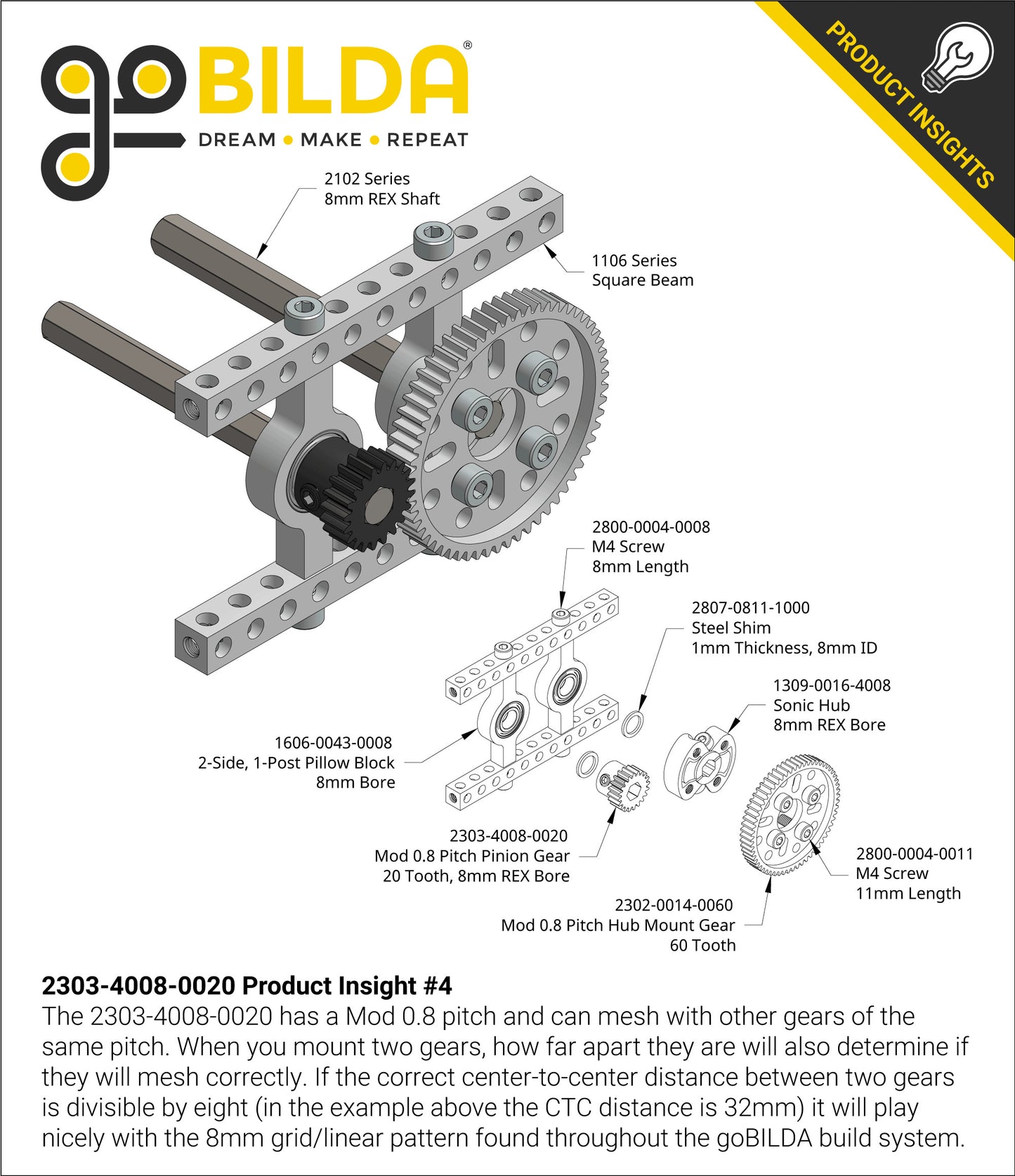 2303 Series Steel, MOD 0.8 Pinion Gear (8mm REX™ Bore)