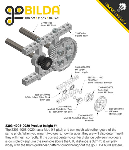 2303 Series Steel, MOD 0.8 Pinion Gear (8mm REX™ Bore)