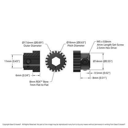 2303 Series Steel, MOD 0.8 Pinion Gear (8mm REX™ Bore)
