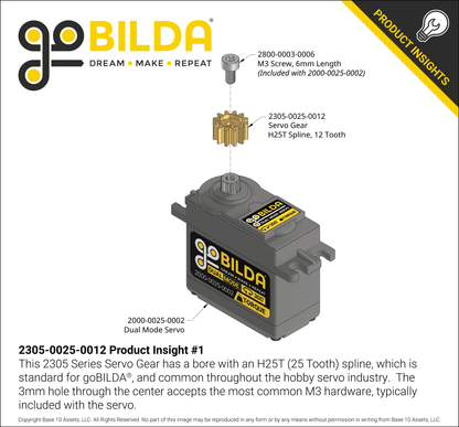 2305 Series Brass, MOD 0.8, Servo Gear (25 Tooth Spline)