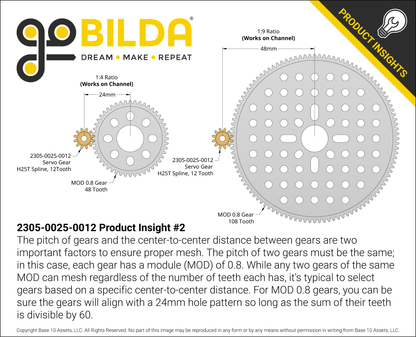 2305 Series Brass, MOD 0.8, Servo Gear (25 Tooth Spline)