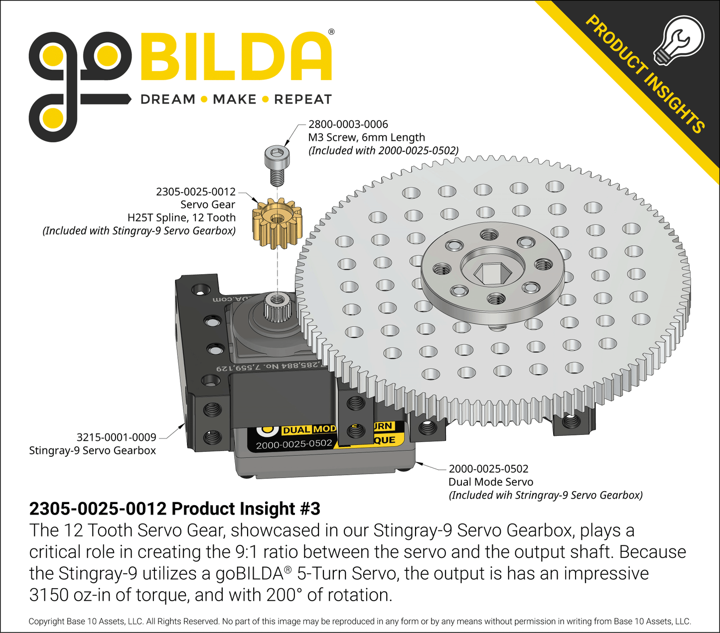 2305 Series Brass, MOD 0.8, Servo Gear (25 Tooth Spline)