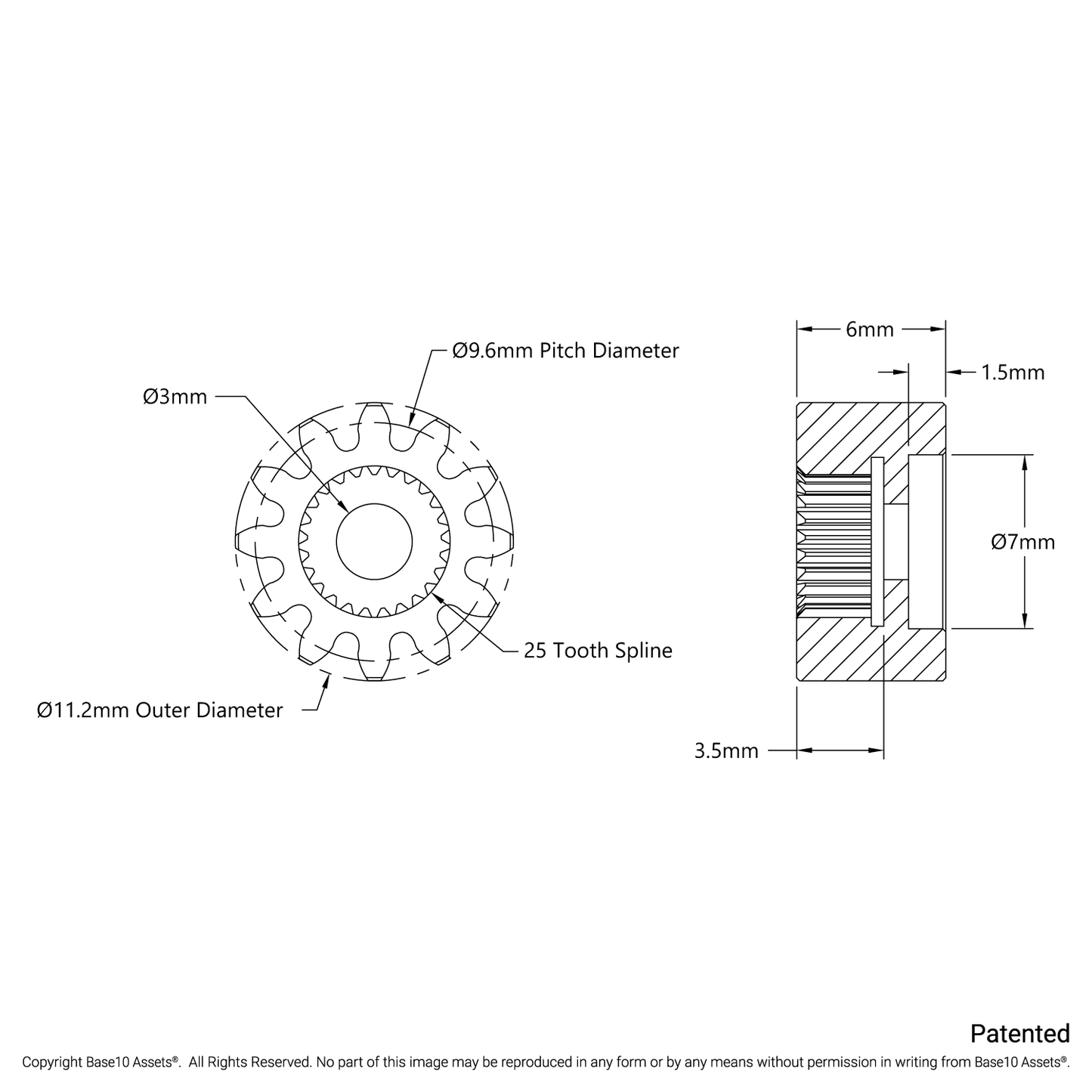 2305 Series Brass, MOD 0.8, Servo Gear (25 Tooth Spline)