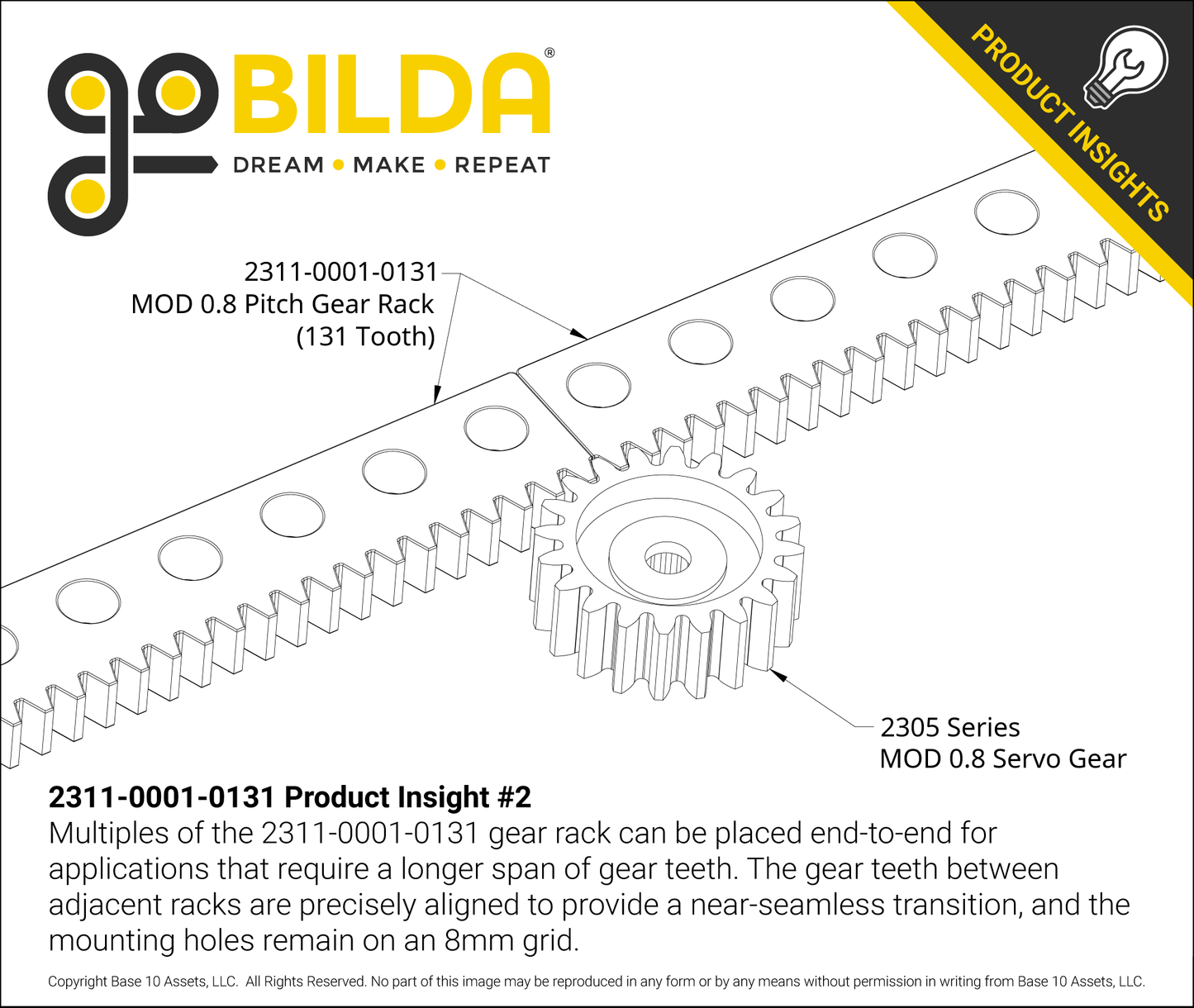 Acetal MOD 0.8 Gear Rack (131 Tooth, 41 Hole)