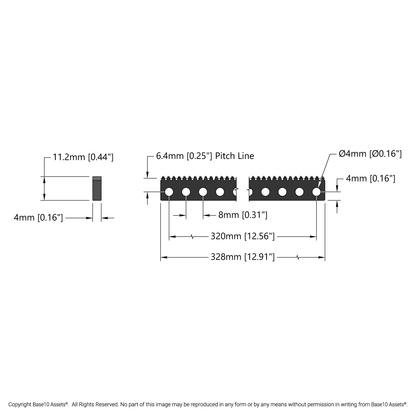 Acetal MOD 0.8 Gear Rack (131 Tooth, 41 Hole)