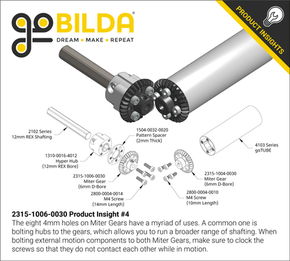 2315 Series, Steel Miter Gear (MOD 1.25, Set-Screw, 6mm D-Bore, 30 Tooth)