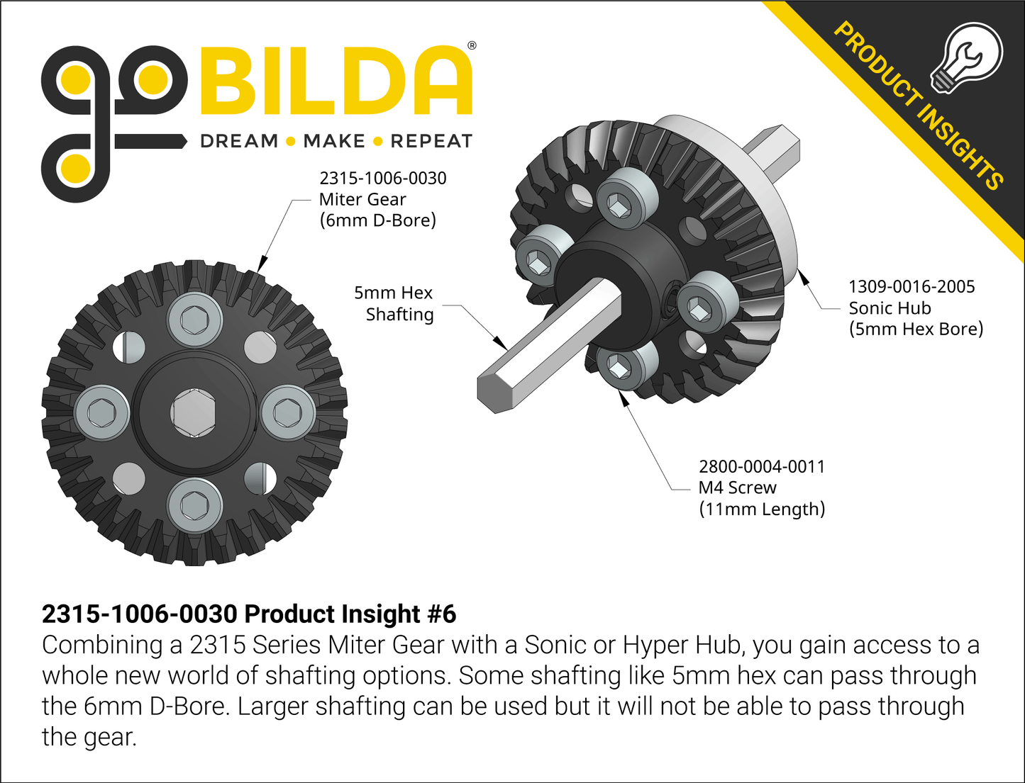2315 Series, Steel Miter Gear (MOD 1.25, Set-Screw, 6mm D-Bore, 30 Tooth)
