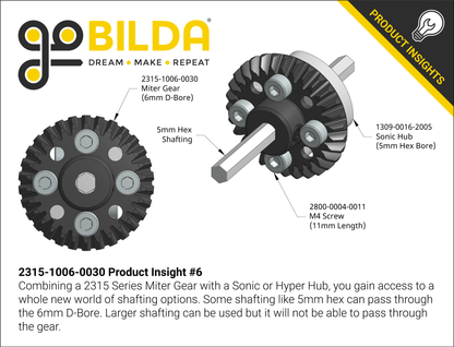 2315 Series, Steel Miter Gear (MOD 1.25, Set-Screw, 6mm D-Bore, 30 Tooth)