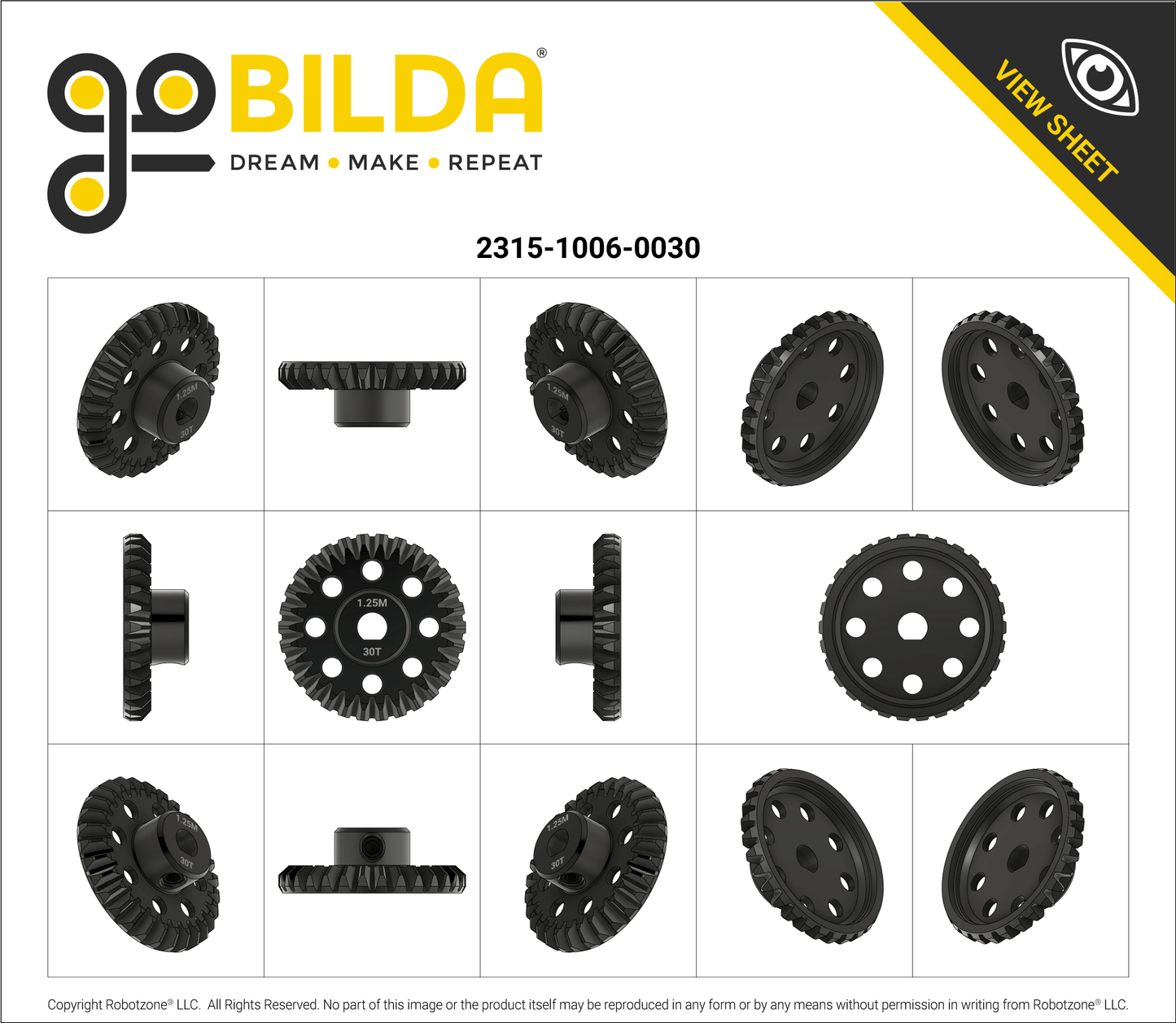 2315 Series, Steel Miter Gear (MOD 1.25, Set-Screw, 6mm D-Bore, 30 Tooth)