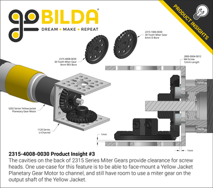 2315 Series, Steel Miter Gear (MOD 1.25, Set-Screw, 8mm REX™ Bore, 30 Tooth)