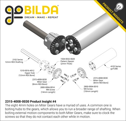 2315 Series, Steel Miter Gear (MOD 1.25, Set-Screw, 8mm REX™ Bore, 30 Tooth)
