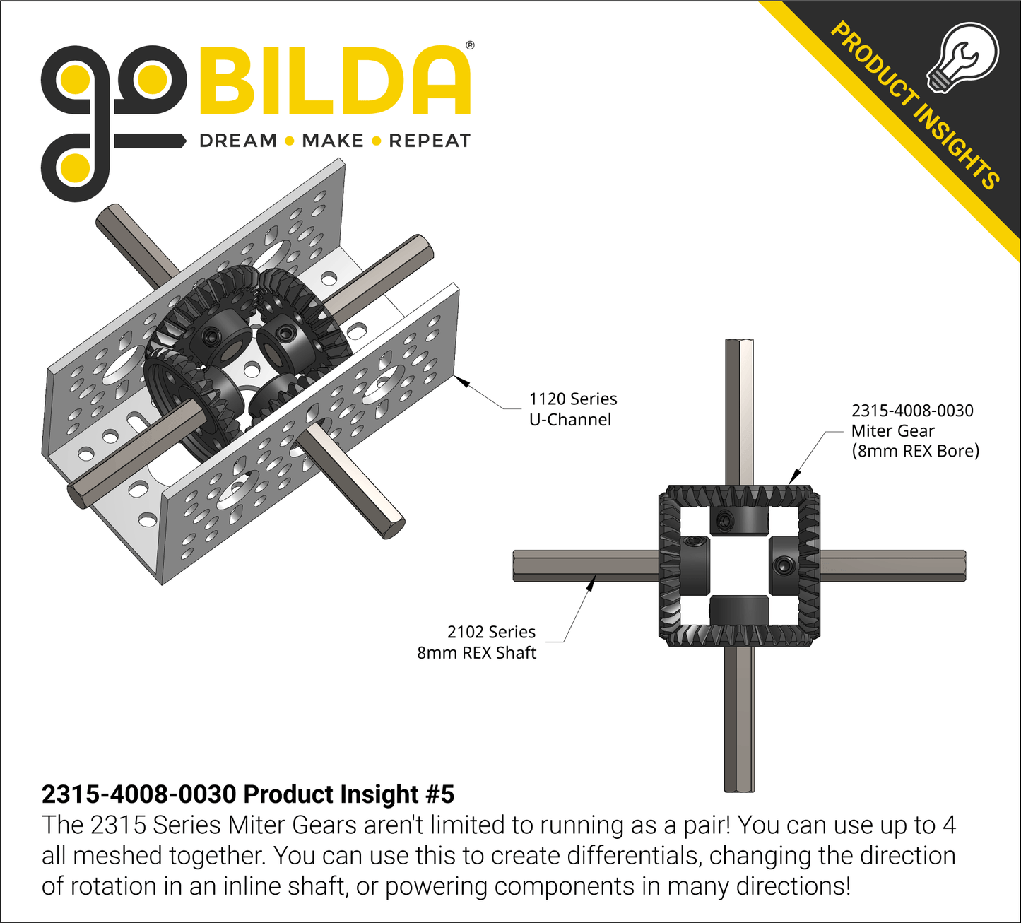 2315 Series, Steel Miter Gear (MOD 1.25, Set-Screw, 8mm REX™ Bore, 30 Tooth)