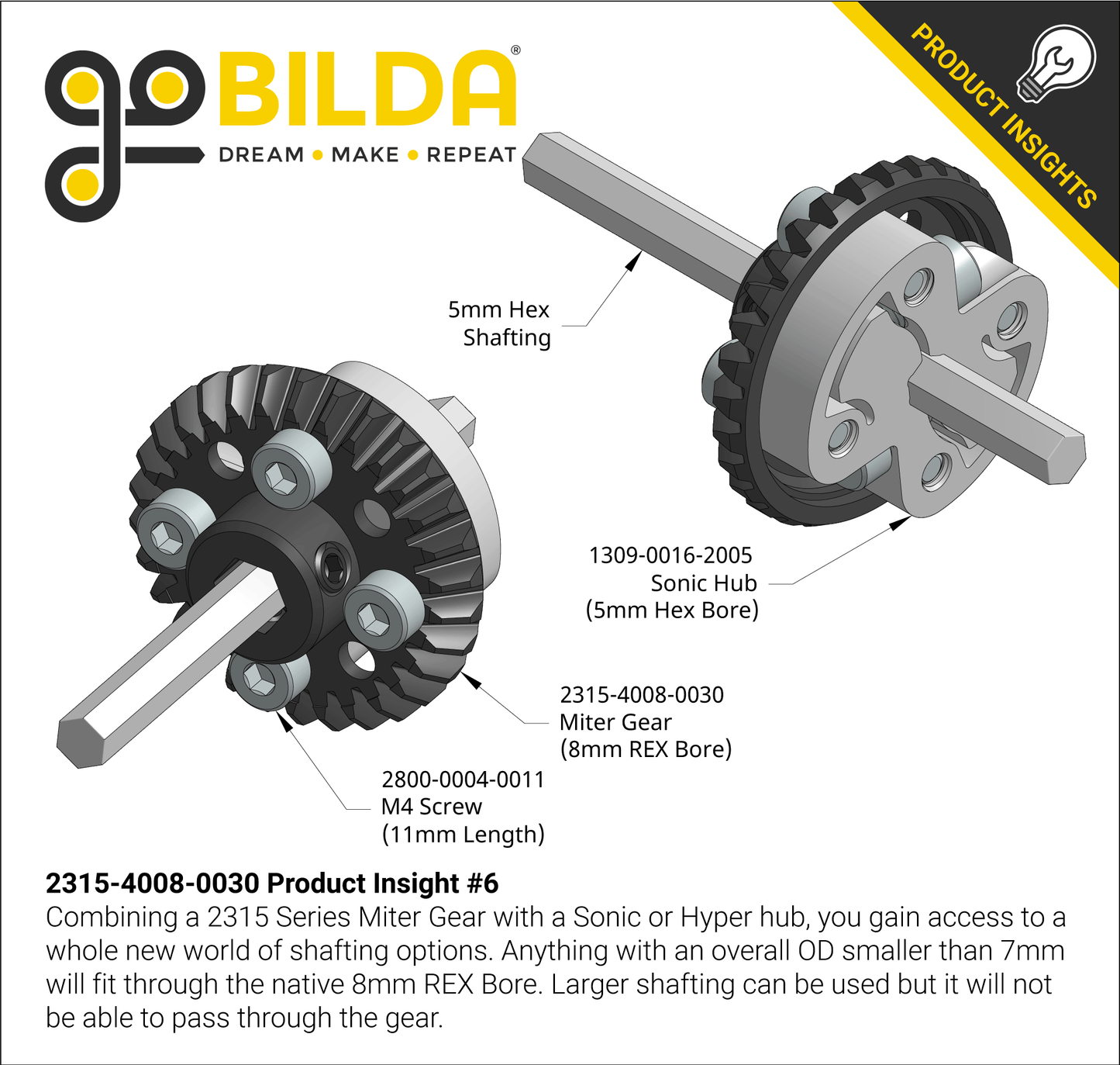 2315 Series, Steel Miter Gear (MOD 1.25, Set-Screw, 8mm REX™ Bore, 30 Tooth)