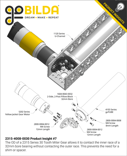 2315 Series, Steel Miter Gear (MOD 1.25, Set-Screw, 8mm REX™ Bore, 30 Tooth)