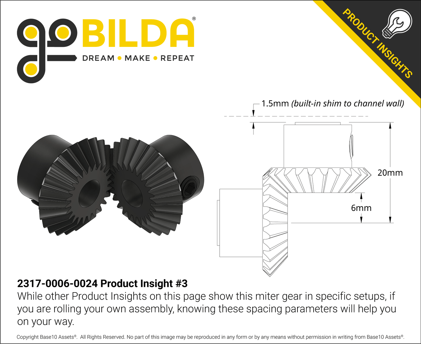 2317 Series MOD 0.8 Steel Miter Gear (Set-Screw, 6mm Round Bore, 24 Tooth)