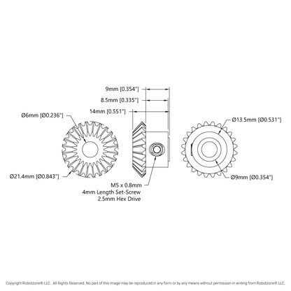 2317 Series MOD 0.8 Steel Miter Gear (Set-Screw, 6mm Round Bore, 24 Tooth)