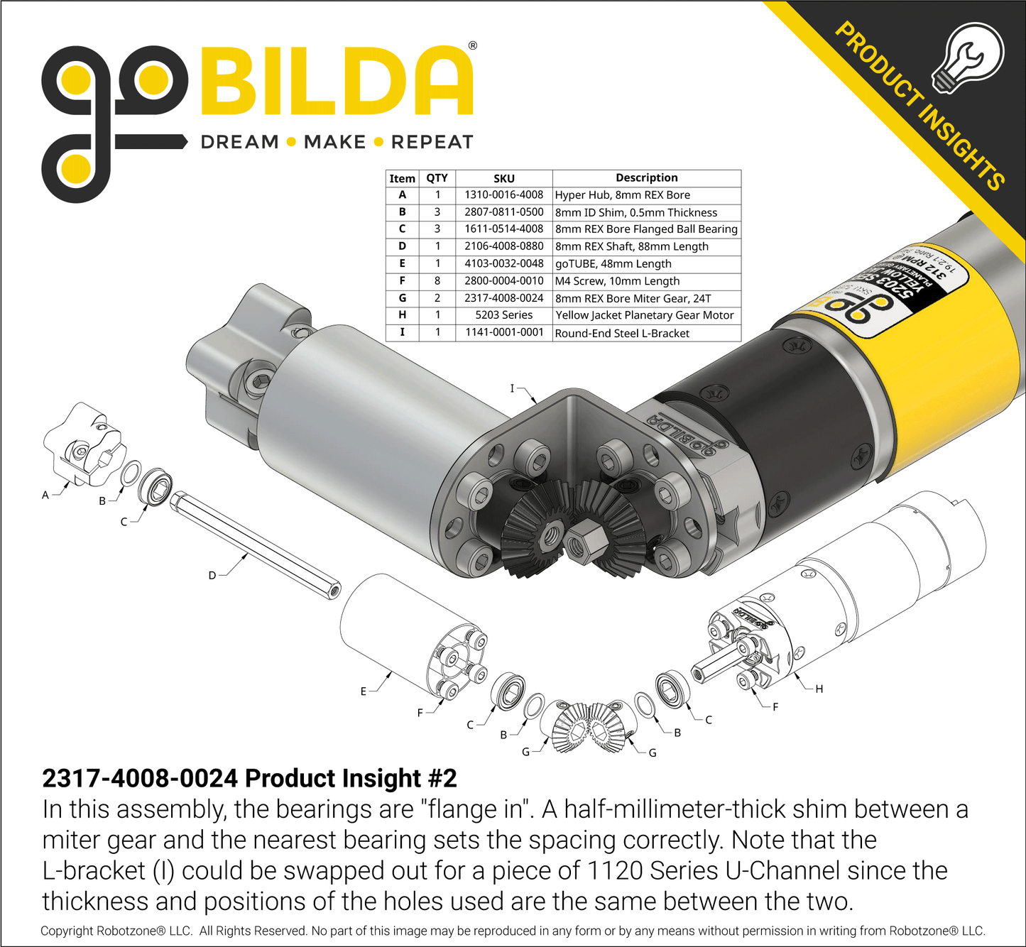 2317 Series MOD 0.8 Steel Miter Gear (Set-Screw, 8mm REX™ Bore, 24 Tooth)