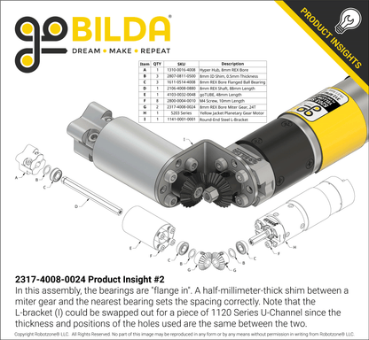 2317 Series MOD 0.8 Steel Miter Gear (Set-Screw, 8mm REX™ Bore, 24 Tooth)