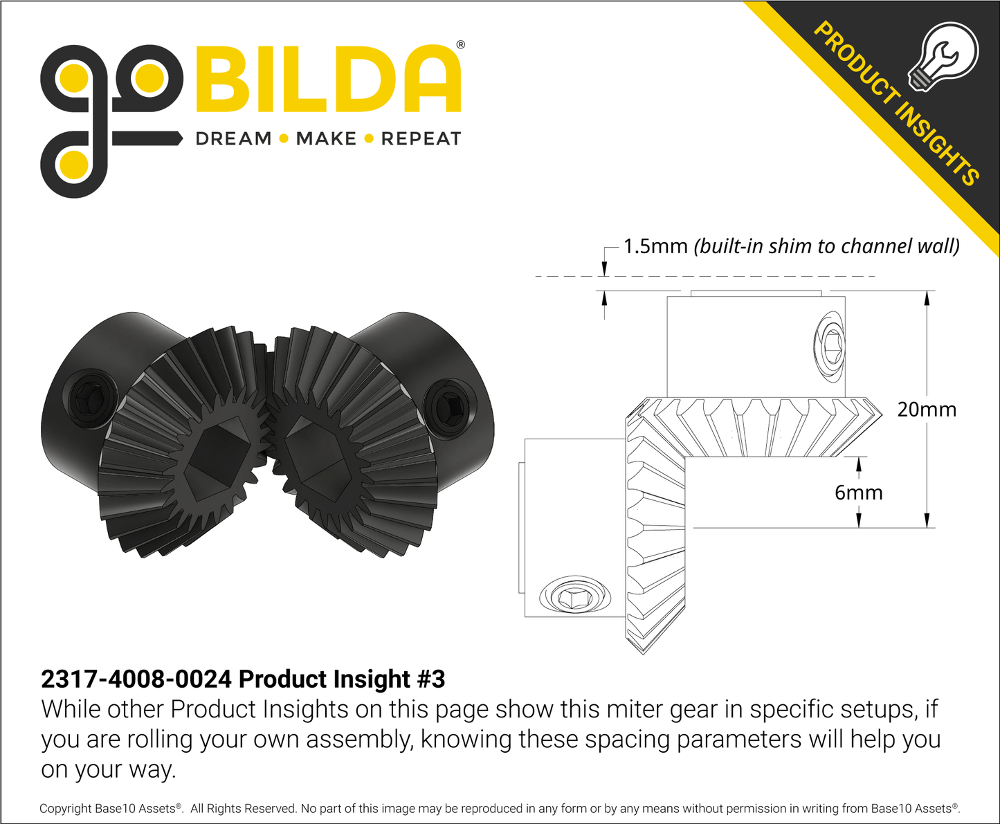 2317 Series MOD 0.8 Steel Miter Gear (Set-Screw, 8mm REX™ Bore, 24 Tooth)