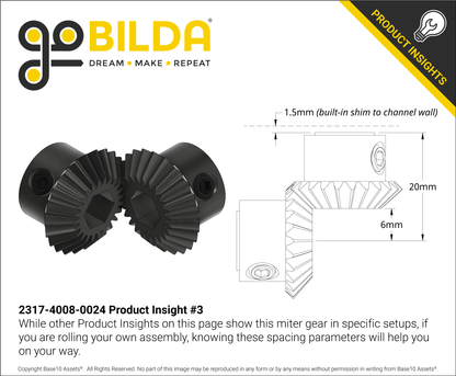 2317 Series MOD 0.8 Steel Miter Gear (Set-Screw, 8mm REX™ Bore, 24 Tooth)