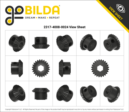 2317 Series MOD 0.8 Steel Miter Gear (Set-Screw, 8mm REX™ Bore, 24 Tooth)